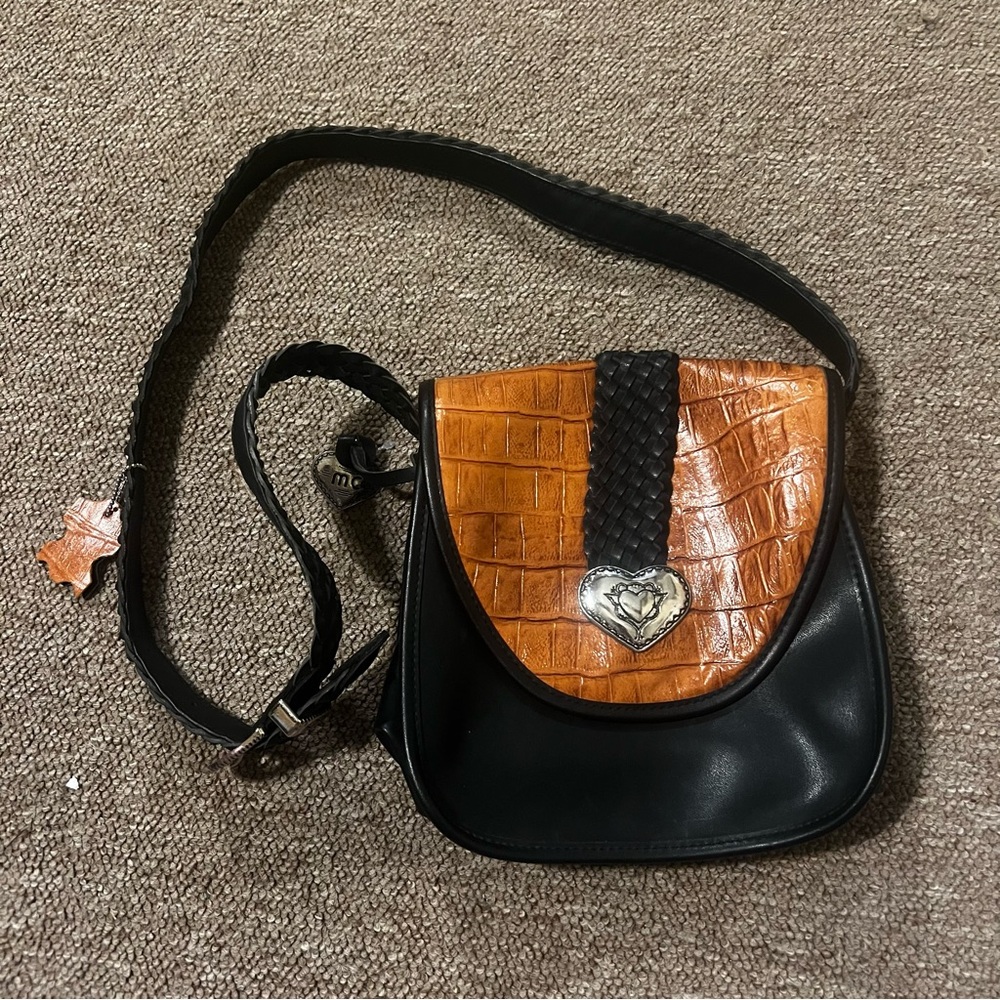 Vintage Western Brighton inspired silver heart Crossbody Bag with Textured Flap
